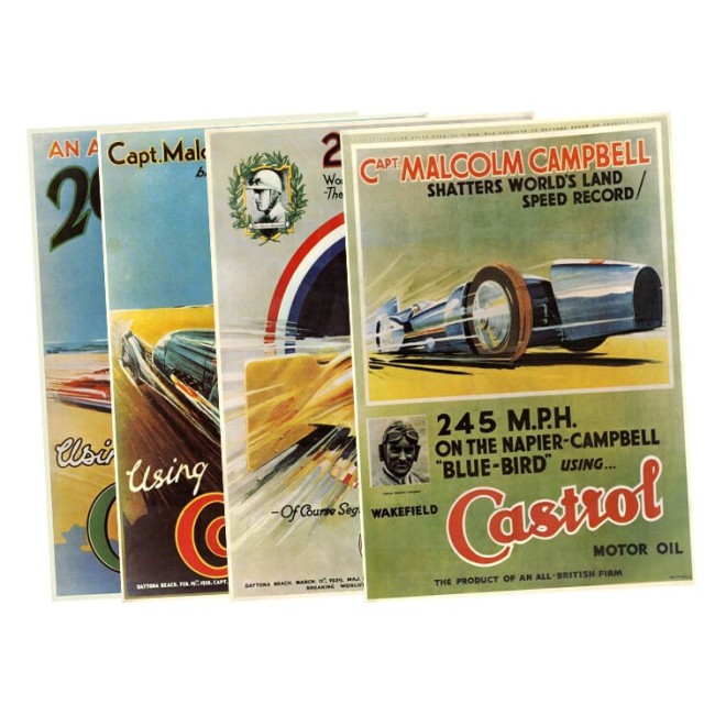 Set de 4 posters Castrol motor oil Landspeed-Austin Mini
