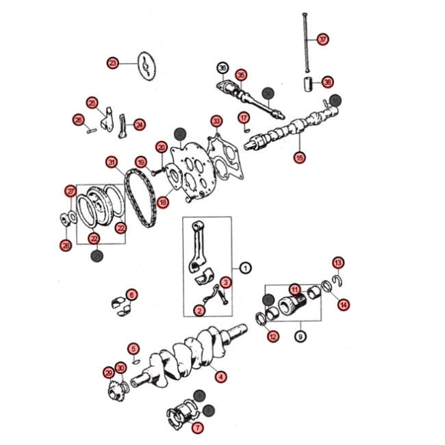 AA3M - Vue éclatée distribution vilebrequin 850 1000 1100 cc Pré A+