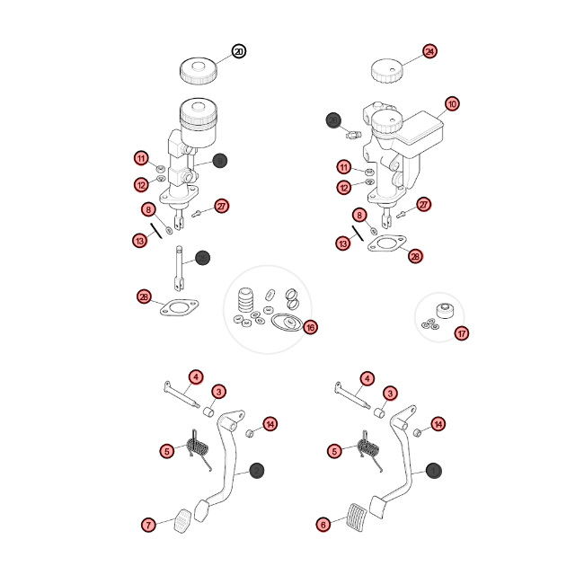 AA1F - Vue éclatée maître cylindre 1974 à 1979