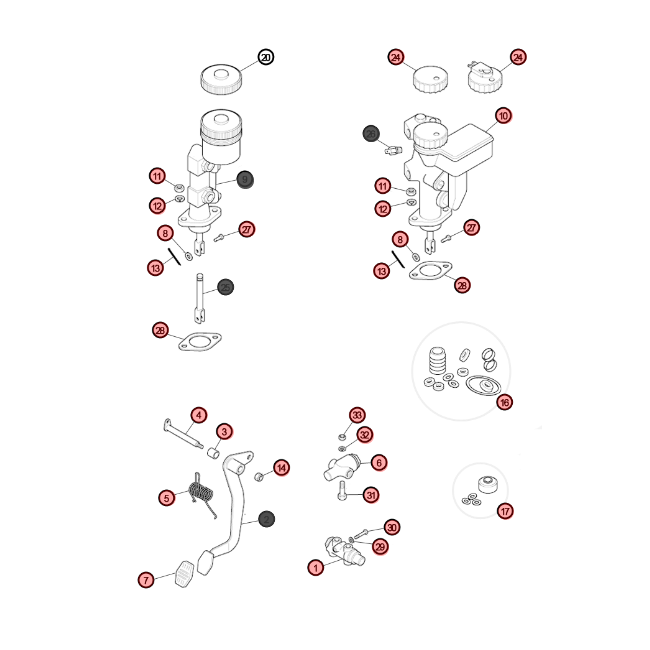 AA2F - Vue éclatée maître cylindre 1978 à 1989