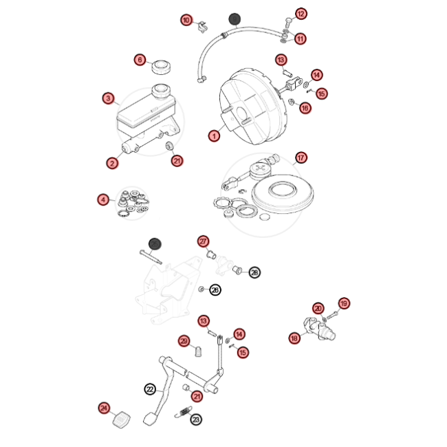 AA3F - Vue éclatée servo frein de 1989 à 2000