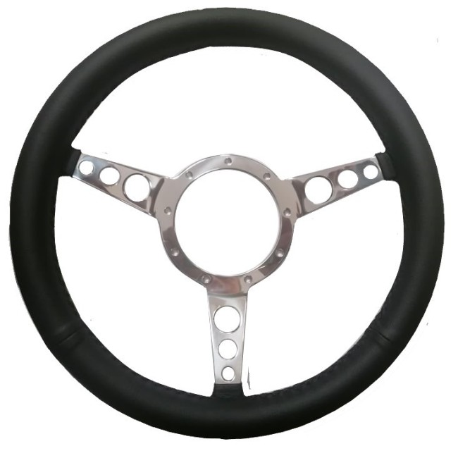 Volant Cuir noir tullipé 13'' et branches alu polis