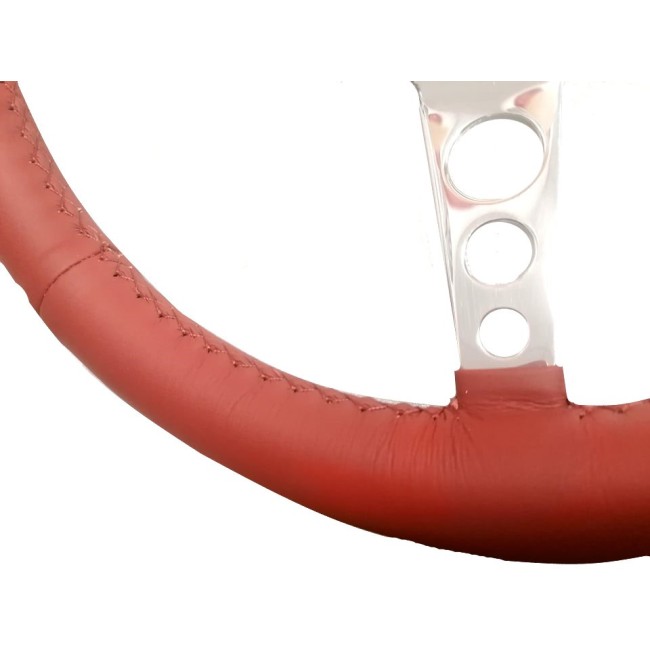 Volant Cuir bordeaux tullipé 13'' et branches alu polis - Austin Mini