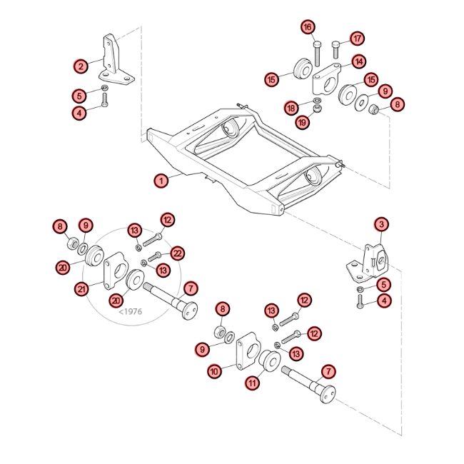AA2S - Vue éclatée de berceau arrière