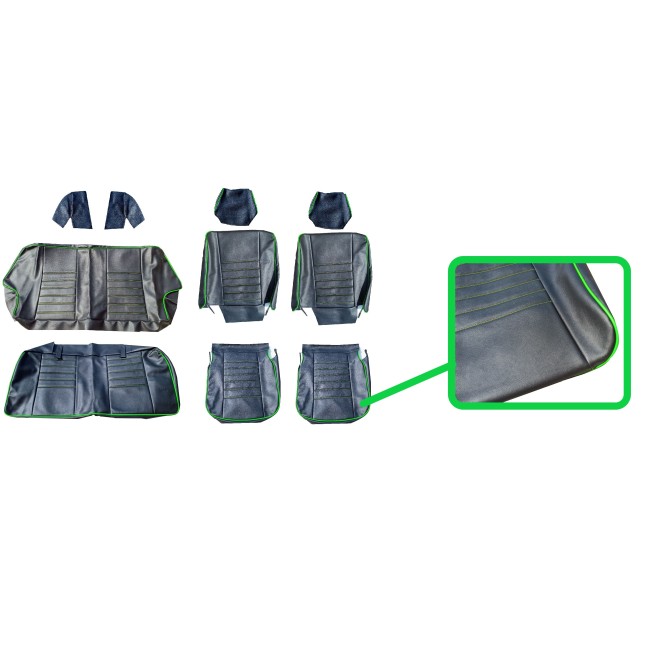 Kit Intérieur Complet Housses Siège Banquette - Noir couture verte