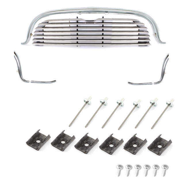 Pack calandre MK1 avant 1969 ''COOPER'' inox ouv, ext, avec kit entourage