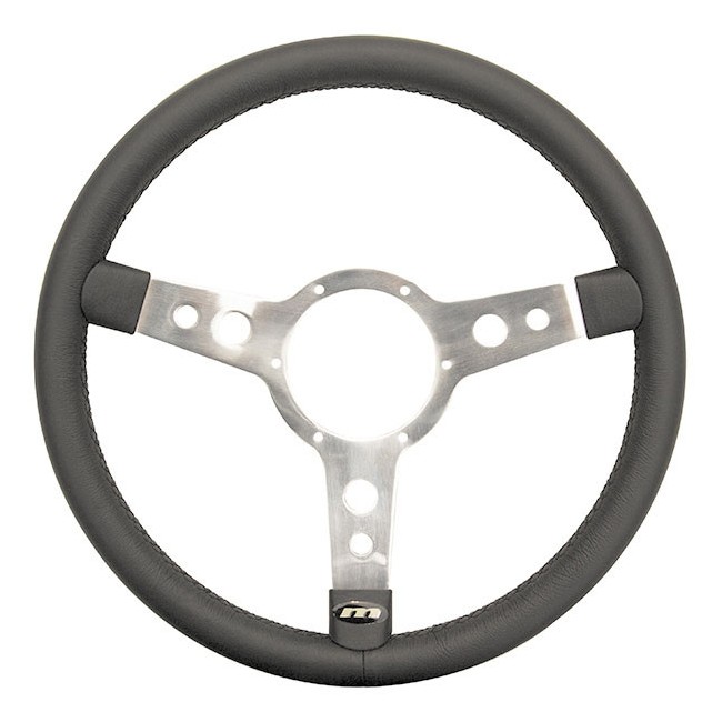 Volant cuir noir/alu Mountney - 15" Tulipé