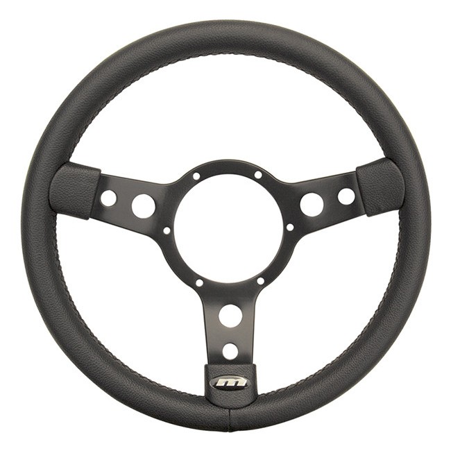 Volant cuir noir/alu noir Mountney - 15" Tulipé