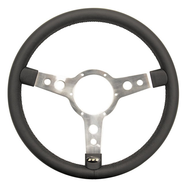 Volant Simili cuir noir/Alu Mountney - 14'' Tulipé voiture ancienne anglaise