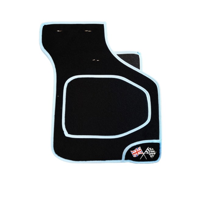 4 tapis de sol Austin Mini - Noir liseré bleu clair - UJ/Damier voiture ancienne anglaise