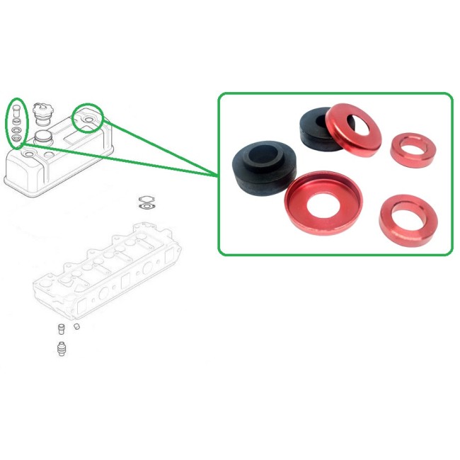 Kit joints/ rondelles/entretoise de cache culbuteur anodisées x 2 - Rouge