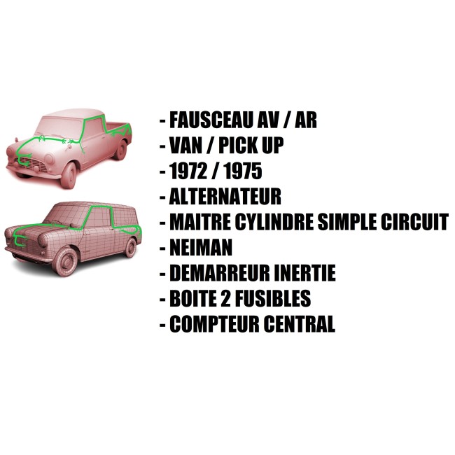 Faisceau électrique complet MINI VAN / PICK UP de 1972 à 1976