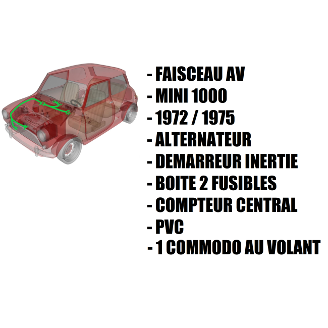 Faisceau électrique principal MINI de 1972 à 1976 / alternateur / démarreur à inertie
