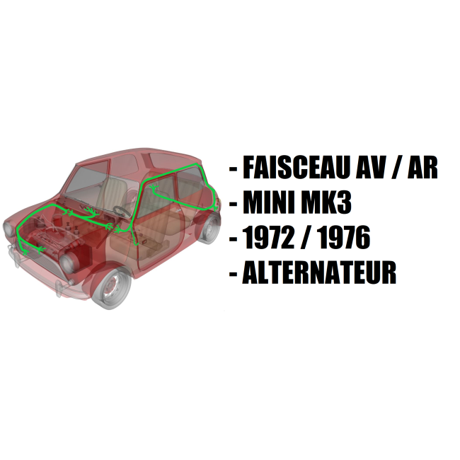 Faisceau électrique complet Austin Mini - 1972 à 1976 (Alternateur) voiture ancienne
