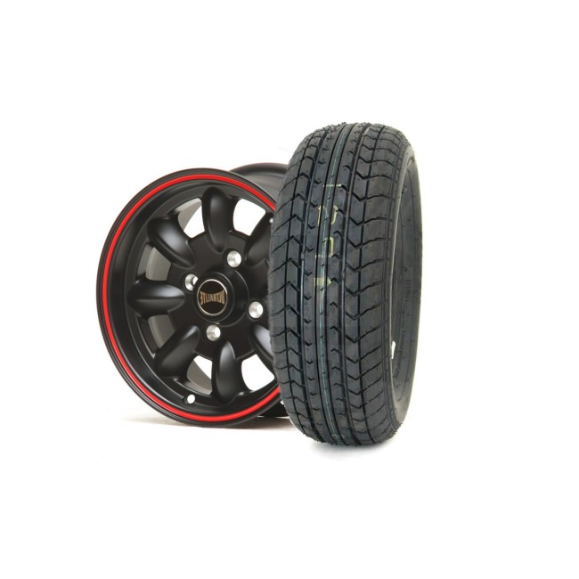 Pack 1 Jante 5.5X12 Ultralite - Noir satiné/liseré rouge (Pneu au choix)