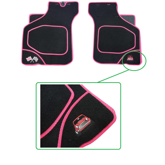 4 tapis de sol Austin Mini - Noir liseré  rouge