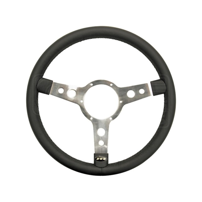 Volant cuir noir/alu  Mountney - 15"