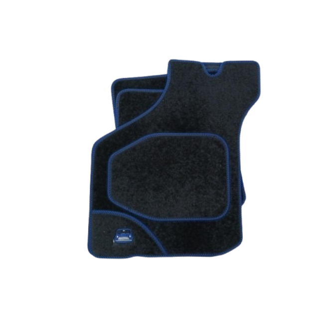 4 tapis de sol Austin Mini - Noir liseré en damier Bleu