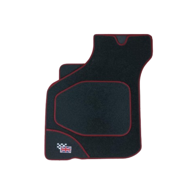 4 tapis de sol Austin Mini - Noir liseré en damier Bleu