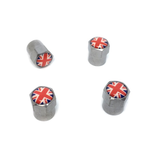 Jeu de 4 bouchons de valve Chrome "Drapeau Anglais"-Austin Mini